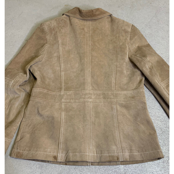 Mossimo Moto Jacket Womens Large Button Front 70’s Tan Suede Leather Coat - Picture 6 of 11